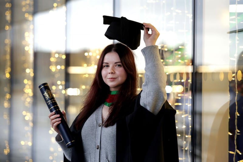 Anastasia Burlachenko from Ukraine graduates from Ulster University with MSc in Marketing at the Winter Graduation Ceremony at the Waterfront Hall, Belfast.