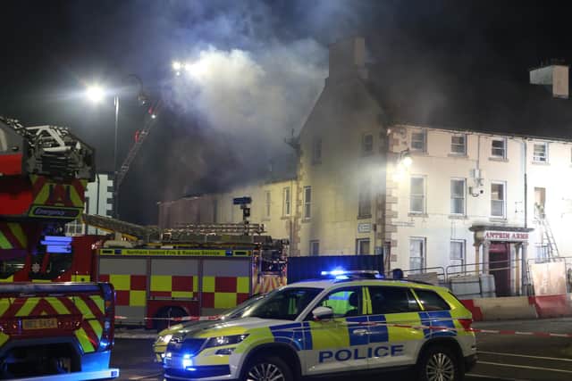 At the height of the incident over 42 Firefighters and personnel were involved in the operational response with Appliances from Ballycastle, Ballymoney, Portrush, Kilrea and Portstewart Fire Stations, including 2 Aerial Appliances from Northland and Springfield Fire Stations and a Command Support Unit from Kilrea Fire Station. CREDIT MCAULEY MULTIMEDIA