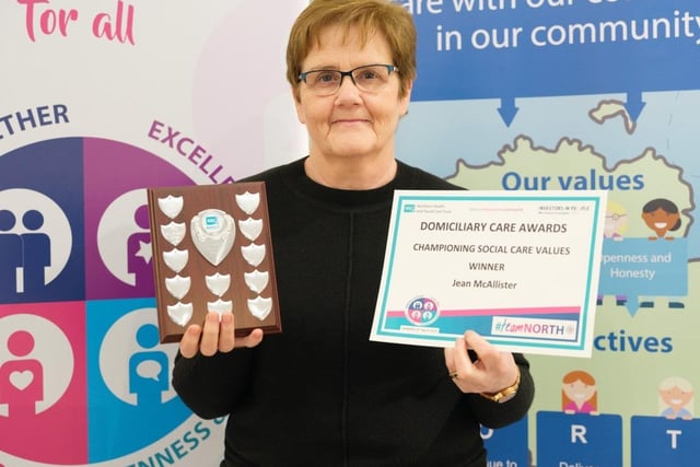 Ballymoney Homecare worker, Jean McAllister, winner of the Championing Social Care Values award.