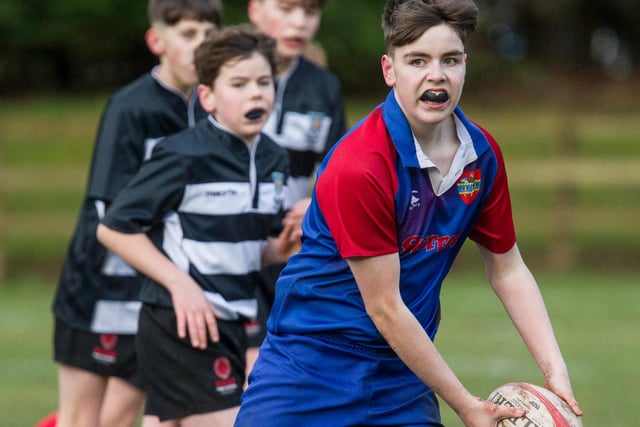 Jamie Glen with the ball for Jedburgh at Saturday's youth rugby event in the town