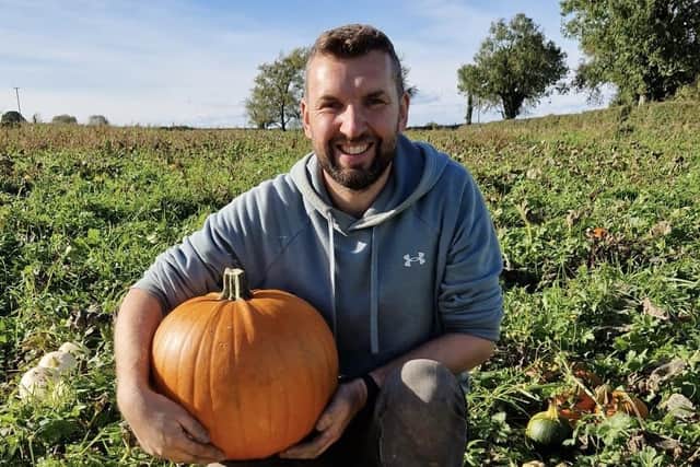 Luke Flavelle, owner of Langtry Lane garden centre in Moira, with pumpkins harvested for the upcoming pumpkin patch event. Picture: submitted by Langtry Lane.