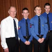 Captain Geoffry Robinson pictured along with members of Kilraughts BB who recieved their Badges at their annual display in 2009. Included in the picture are Jordon Robinson, Robert Hanna, Alex Linton, Andrew Skelton and Mark Kerr