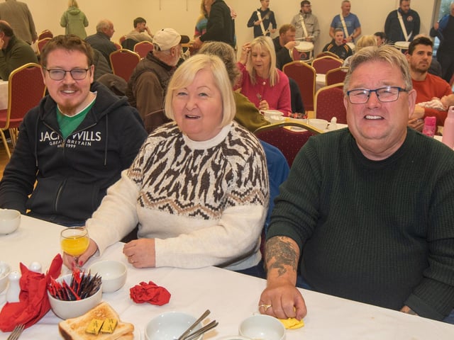 Enjoying the atmsphere at the Seagoe CLB Big Breakfast event are from left, Adam Livingstone and Gail and Keith McClatchey.