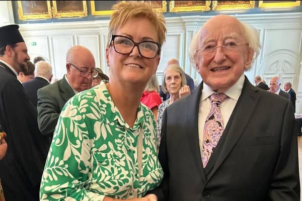 Magherafelt SDLP Councillor Christine McFlynn with former Irish President Michael D Higgins | Supplied
