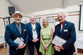 Britain in Bloom judges visit Randalstown. Pictured with the Mayor, Cllr Neil Kelly and Helen Boyd.