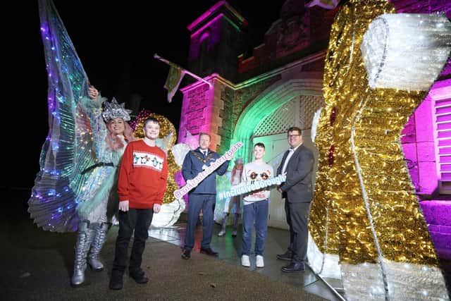 Ald Stephen Ross is joined by Chris Flynn, Centre Director for The Junction Retail and Leisure Park and brothers Matthew and Daniel Magowan to launch The Enchanted Winter Garden inclusive evenings.