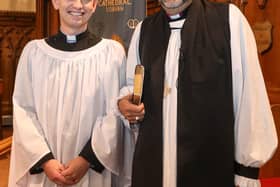 The Rev Gareth Campbell at his ordination as a deacon intern with the Bishop of Connor, the Rt Rev George Davison. Photo by Norman Briggs.