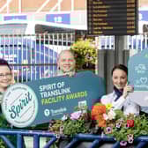 Pictured launching the 2023 awards are l-r Anna Green, Field Officer, KNIB, Chris Allen, Environment, Social and Governance Manager, Translink and Blaithin Irvine, Station Supervisor, Translink. Credit Translink