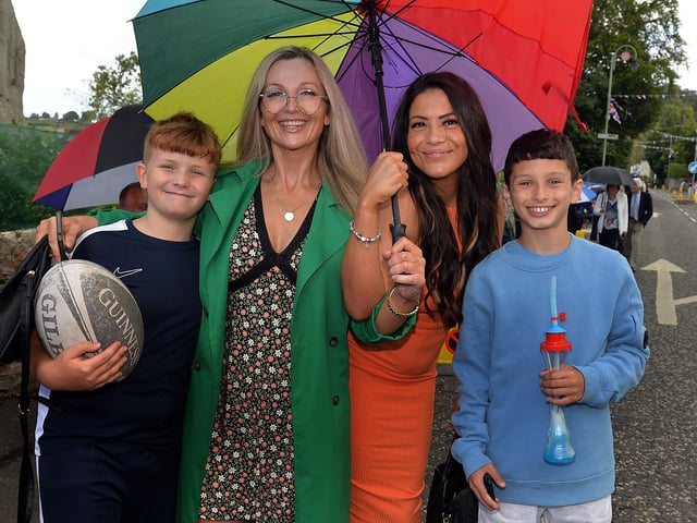 Ready for any weather at the RBP Last Saturday parade in Loughgall are from left, Charlie and Eleanor Abbott from Loughgall and Natasha Gracey and son, Kai Warnock. PT35-203.