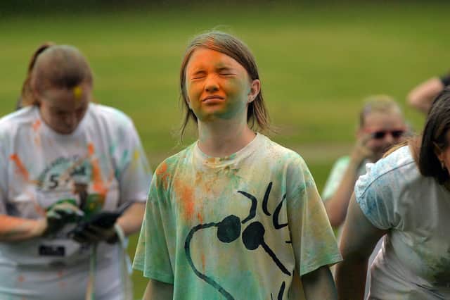Covered in colour at the start of the Healthy Kidz Pride colour run in Lurgan Park on Sunday. LM35-221.