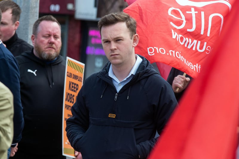 Alliance Upper Bann Westminster candidate, Eoin Tennyson pictured at the Unite rally. PT26-228.