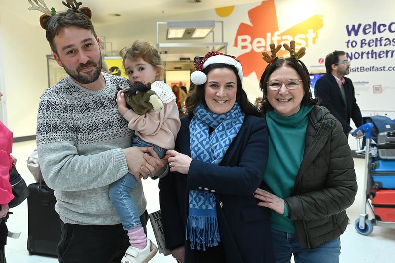 Judith Meharry from Belfast welcomes her daughter Laura, partner Michael and three -year-old Matilda home for Christmas.