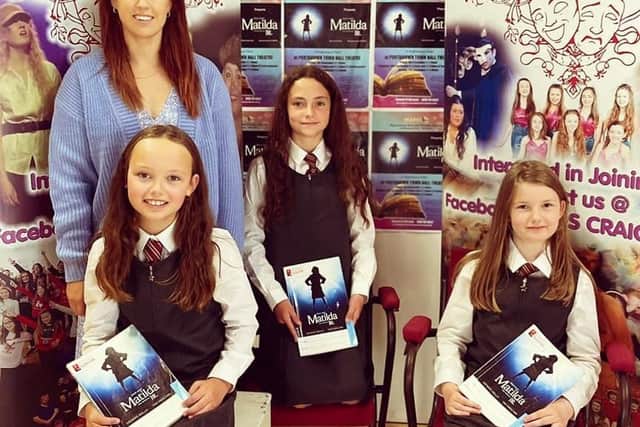 Moyraverty Arts and Drama Craigavon is celebrating 25 years of putting on Musical Theatre Shows  in the Lurgan, Portadown and Craigavon areas. Pictured are Ellen Creaney (Miss Honey) and the three Matildas Eva Haddock, Blathnaid Doran and Emma McConville who will be starring in the forthcoming production of Matilda.