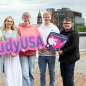 From left: Caoimhe Taylor (Armagh), Abigail Wilson (Craigavon), Kathryn McKittrick (Craigavon), Rebekah Burnside (Craigavon), Andrew Harris (Portadown) and Jamie McShane (Craigavon), are set for a year in the US through the British Council’s Study USA programme.