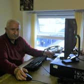 John Bingham, former Sports Editor and Deputy Editor of the Lurgan Mail, sitting at his desk in the offices in Lurgan before they closed 10 years ago.