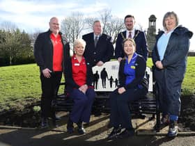 Ciaran Ward, Memory Stones of Love; Norma Kenny, sister of Ward 3A in The Ulster Hospital; Alderman Paul Porter; The Right Worshipful the Mayor, Councillor Scott Carson; Gillian McIlgorm, Deputy Sister of Ward 3A in The Ulster Hospital and Brenda Doherty, Memory Stones of Love.