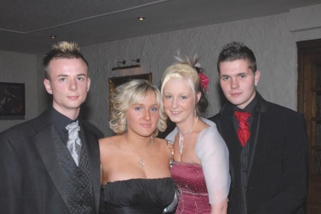 Pictured at the St Comgall's College formal at Ballygally Castle Hotel in 2007 are (from left) Andrew Hardy, Rachel Millar, Aimee Mc Allister and Lee Robinson.