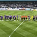 Erzgebirge Aue fans show support for the German club at Mourneview Park before kick-off against Glenavon in the special pre-season friendly. (Photo by National World)