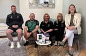 Jack Patterson and Conor Hegarty from Just a Chat, Leeanne Carey and Wendy McCartan from Changing Lives NI and Cllr Joy Ferguson.   Photo: supplied