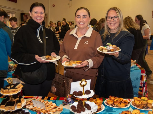 Parents who enjoyed some of the international food at the Culture Day coffee morning. Included are, from left, Lynne Stewart, Gillian Ashe and Jayne Adams.