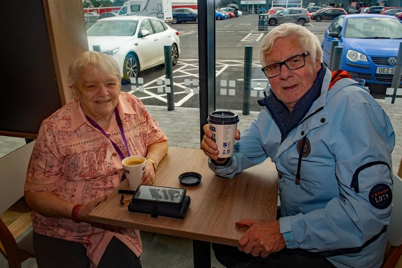 Shirley Hobson and Alastair Penny pictured in the new Greggs restaurant and drive thru at Marlborough Park. PT11-222.