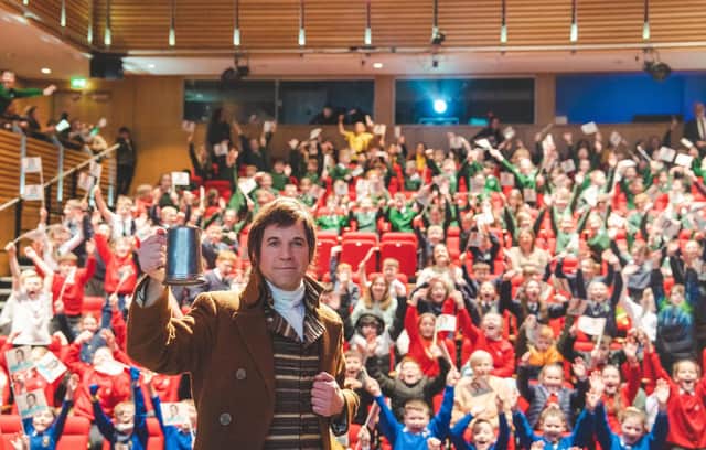 Rabbie Burns was a big hit with schoolchildren at the Theatre at the Mill event.