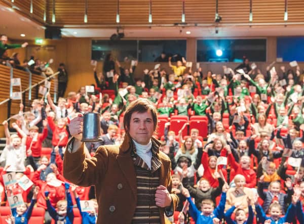Rabbie Burns was a big hit with schoolchildren at the Theatre at the Mill event.