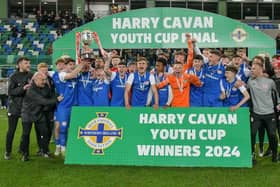 Larne's U18s won the Harry Cavan Youth Cup at Windsor Park on April 9. (Pic: Bill Guiller).