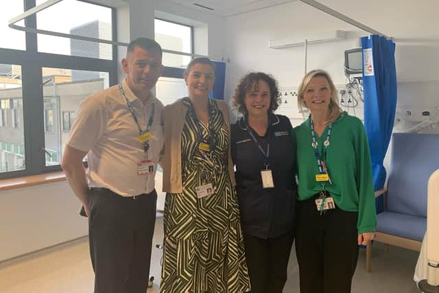 L-R Assistant Director for Women and Acute Child Health Kieran Quinn, Labour Ward Manager Victoria Dawson, Lead Midwife Sarah McKevitt and Labour Ward Manager Emma Johnson. Pic credit: SEHSCT