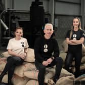 Annie David, commercial director, Patrick McAliskey co-founder, and Niamh McAliskey, operations manager, at Coney Island Coffee’s roastery in Lurgan.