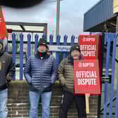Workers on the picket line at Lurgan Train Station as Translink staff take strike action across Northern Ireland over pay.