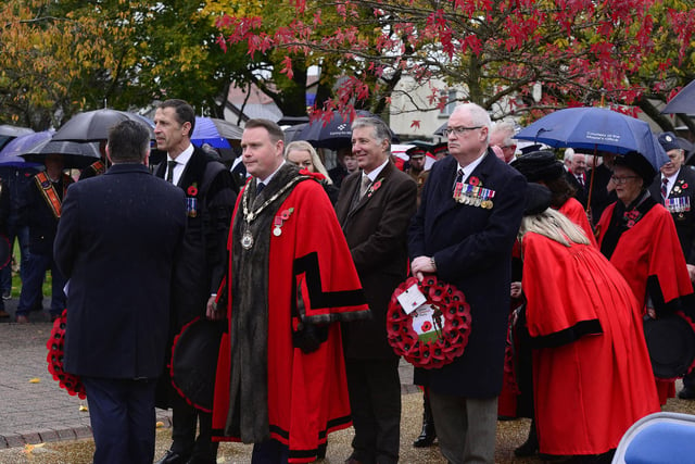 Elected representatives laid wreaths at Ballyclare War Memorial Park.
