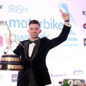 Glenn Irwin celebrates winning the Irish Motorcyclist of the Year award at the Adelaide Irish Motorbike awards.