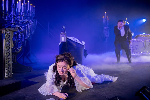 A scene from Portrush Music Society's production of The Phantom of the Opera with Nuala Osborne as Christine and Aidan Hughes as the Phantom.