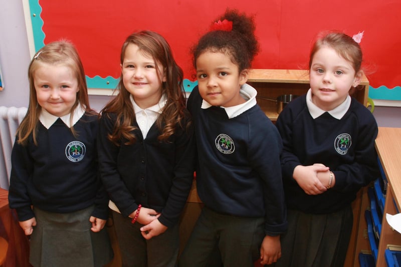 Checking out the play house at Silverstream Primary School in 2011 were Primary One pupils Emma-Louise, Lola, Katie-Leigh and Chantal. INCT 37-004-tc