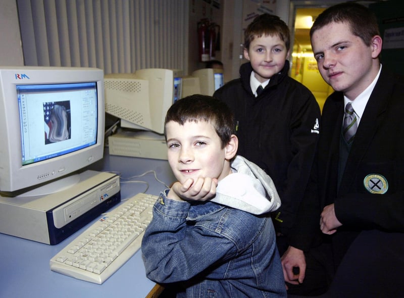 Michael Brazier, Ciaran McManus and Mateusz Slodczyk at St Patrick High School's open night in 2008