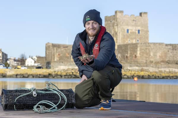 Dr Nick Baker-Horne, Marine Conservation Manager with Ulster Wildlife, welcomes the new native oyster nursery at Carrickfergus Marina which will help support the recovery of Belfast Lough’s small but endangered native oyster population