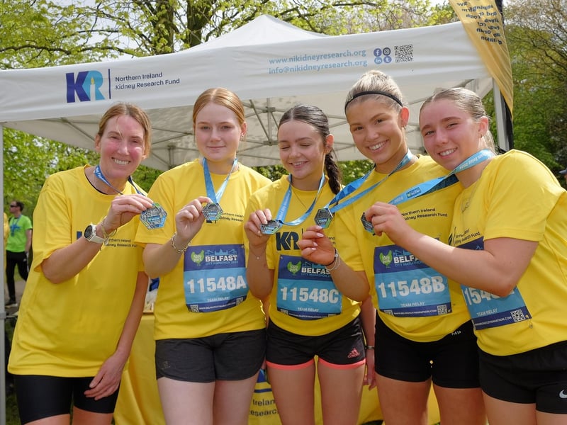 Jane McDowell, Lucy McDowell, Anna White, Sarah Kilpatrick and Rebekah McKinstry who ran for N. Ireland Kidney Research Fund.