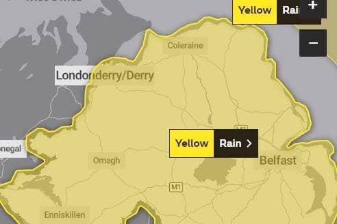 A Yellow weather warning has been issued for heavy rain across Northern Ireland. (Pic: Met Office).