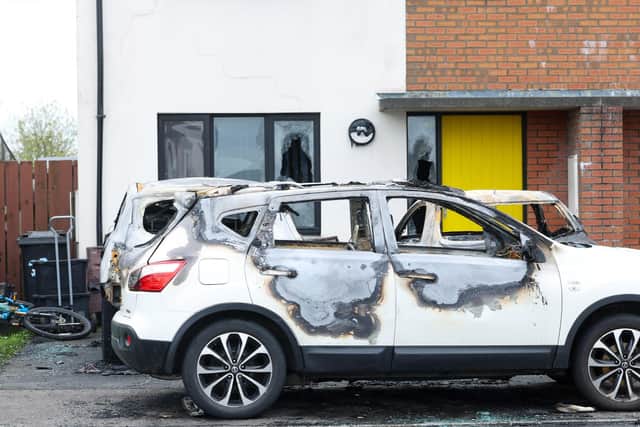 The scene at Fairview Lane in Newtownabbey where the police are investigating an arson attack at a property. Picture by PressEye