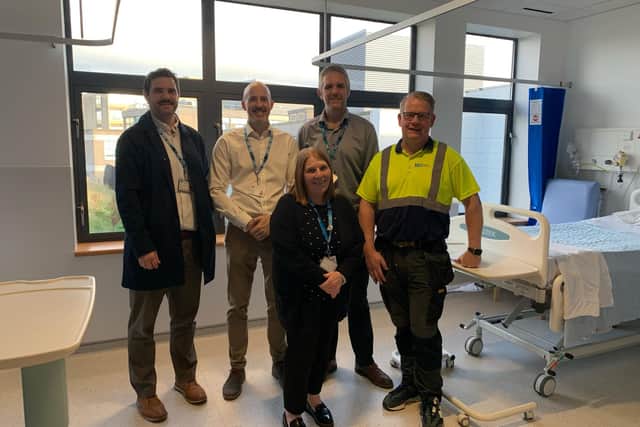L-R Estates Project Manager Conor McCavitt, Project Manager Gregory McDougall, Assistant Director Estates Services Jonathan Bradshaw, McCusker Contracts’ Gary Hagan and Clinical Project Manager Rhonda McLaughlin. Pic credit: SEHSCT