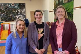 Toy Library Committee members Danielle Davis and Maeve Brisk with Cllr Joy Ferguson at Lawrencetown Community Centre.