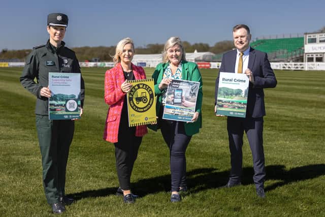 The PSNI, along with partner organisations, will be at the Supporting Safer Communities marquee at the show. Pictured are: Superintendent Kelly Moore, PSNI Lisburn and Castlereagh District Commander; Shelly-Anne Grimes, PSNI Crime Prevention Officer; Rhonda Geary, operations director at Balmoral Show and Stuart Gibson, PSNI Crime Prevention Officer.