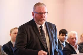 Doug Beattie, leader of the Ulster Unionist Party (UUP) speaks during his party's manifesto launch at the Stormont Hotel in Belfast. Picture date: Wednesday June 26, 2024.