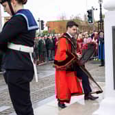 Mayor Councillor Kurtis Dickson lays his wreath.