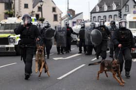 There was a heavy police presence in Ballymena on Wednesday evening during a third night of disorder. Photo Stephen Davison/Pacemaker Press