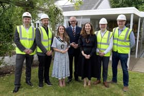 The construction team managing the F.E. McWilliam expansion are pictured with Lord Mayor Councillor Sarah Duffy, Council Chief Executive Roger Wilson and Gallery Curator and Manager Dr Riann Coulter.