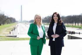 First Minister Michelle O’Neill and deputy First Minister Emma Little-Pengelly pictured in Washington DC in 2024. Photo by Kelvin Boyes / Press Eye