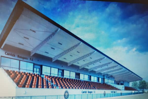 The proposed new stand for Carrick Rangers. Image: supplied by Mid and East Antrim Borough Council.