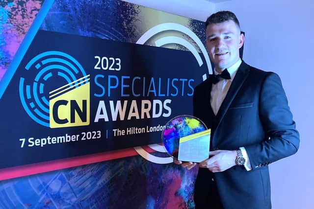 Conor Dallas from Mivan, the luxury fit out and bespoke joinery specialist, won the Apprentice of the Year at the 2023 Construction News Specialists Awards. Credit Mivan